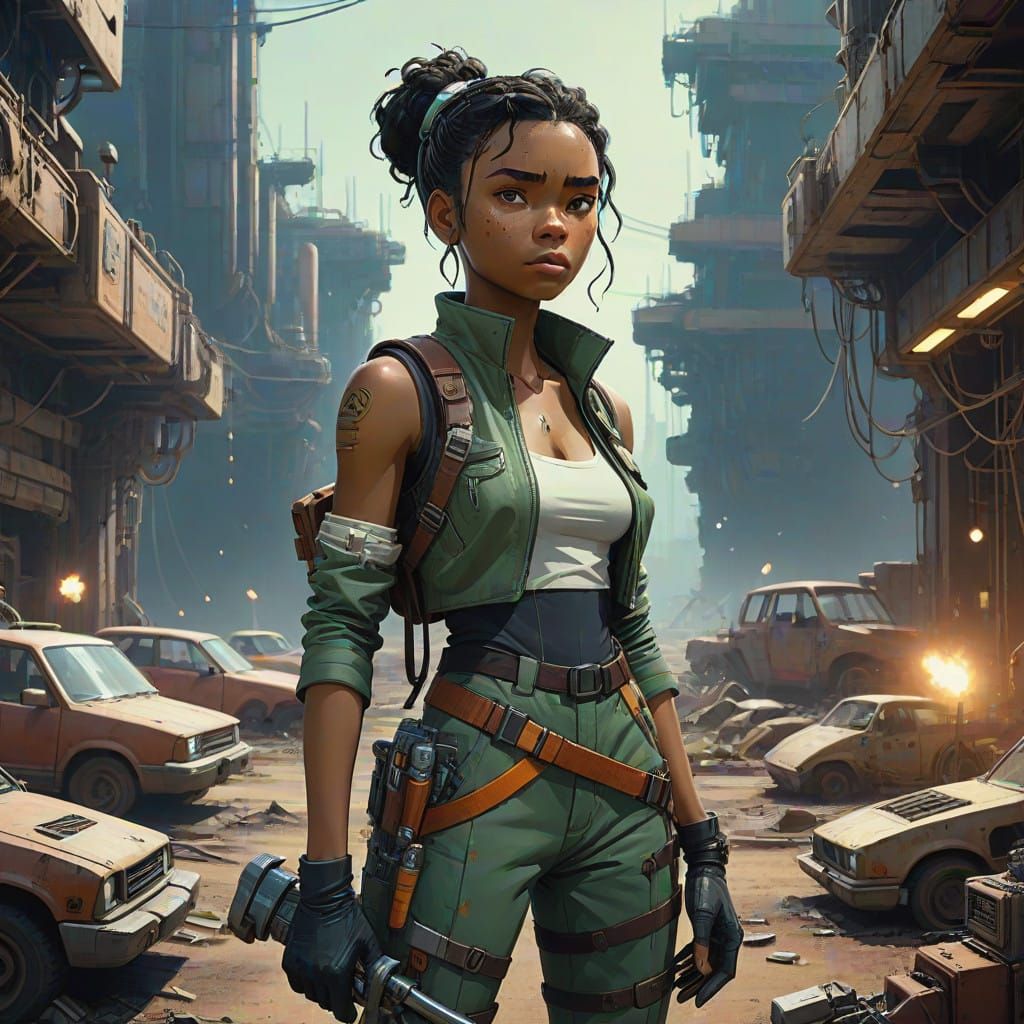 Cyberpunk Engineer in a Desolate Wasteland