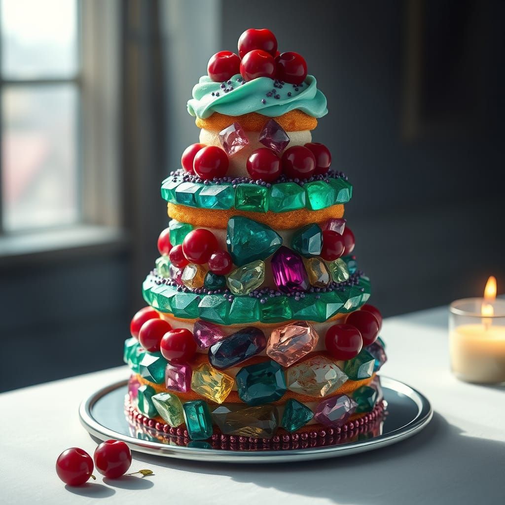 Gemstone Layer Cake in Hyperrealistic Style