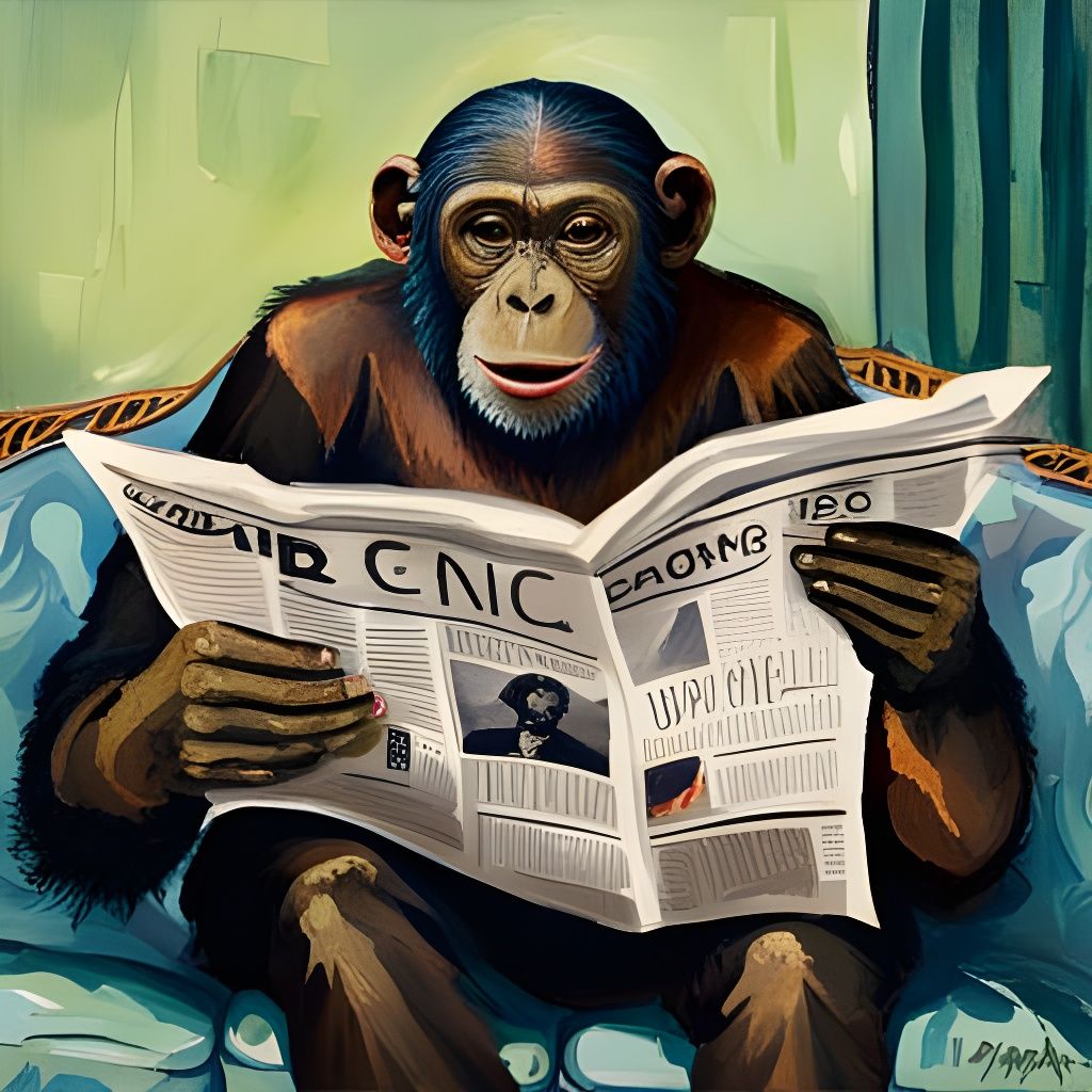 chimp reading newspaper on sunday morning