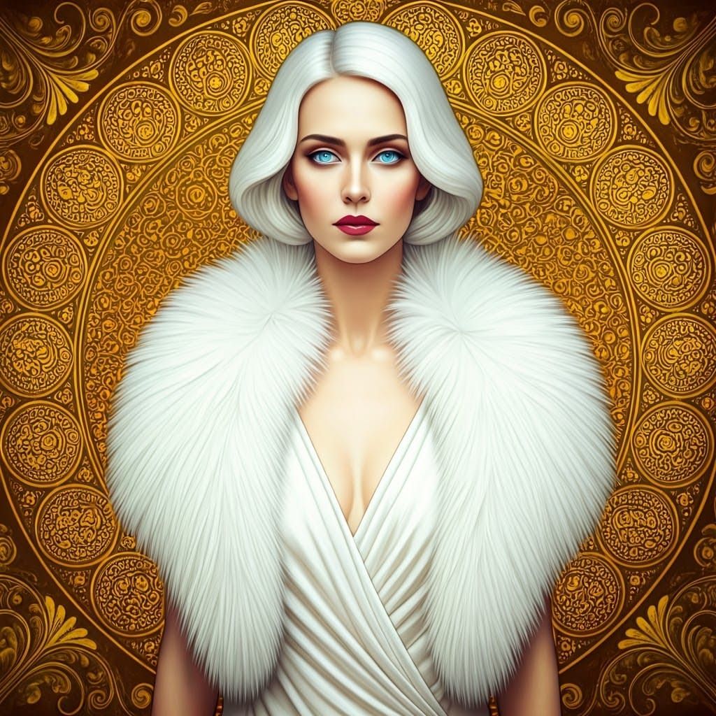 Luxurious Art Nouveau Portrait in Metallic Gold