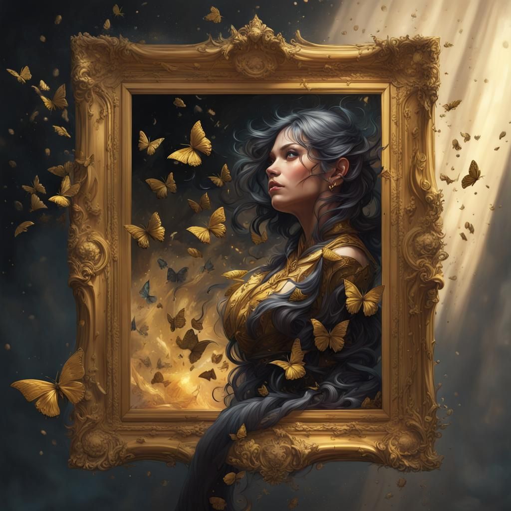 Butterfly Bursting Painting, Detailed Portrait