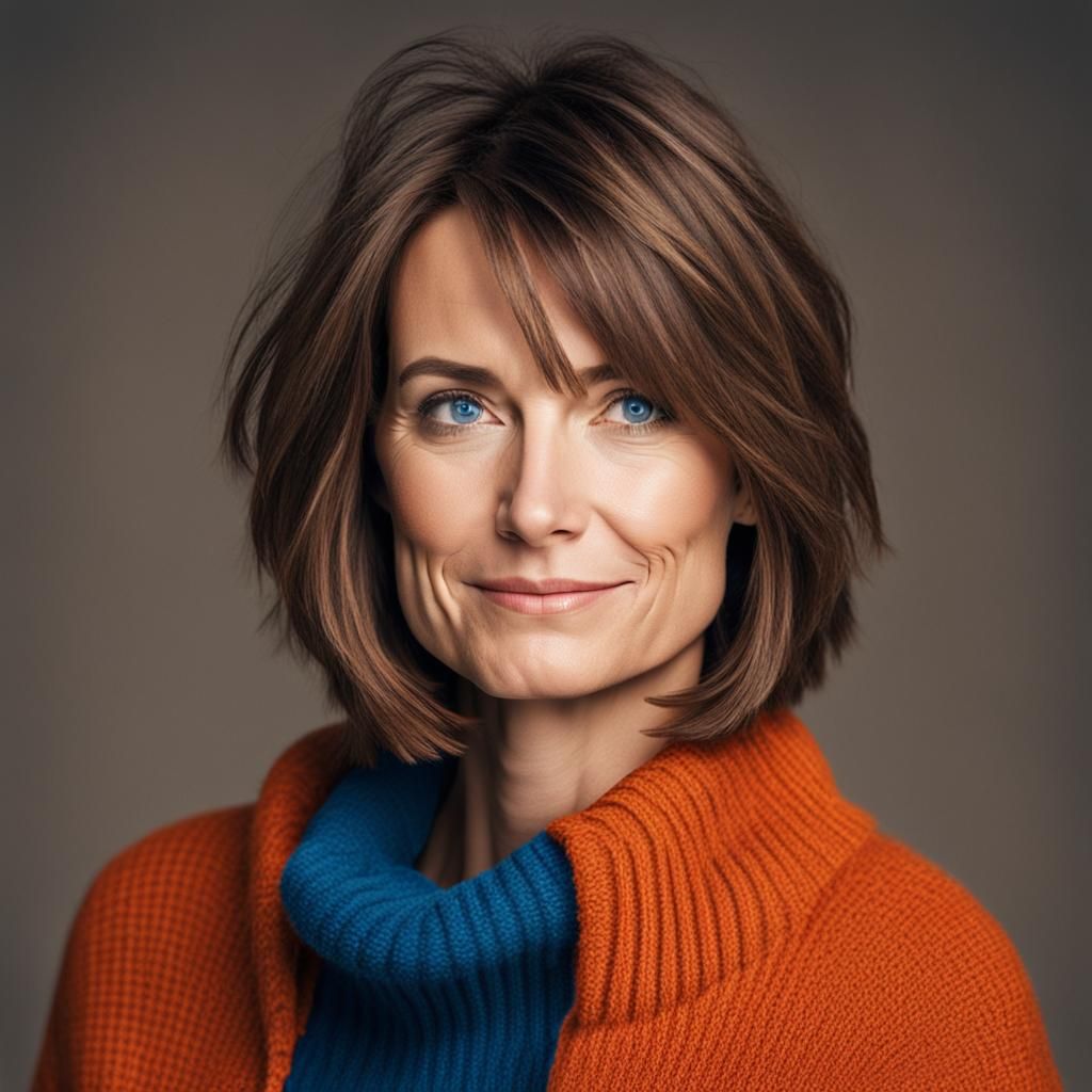 Portrait of a Slender Woman with Bob Haircut