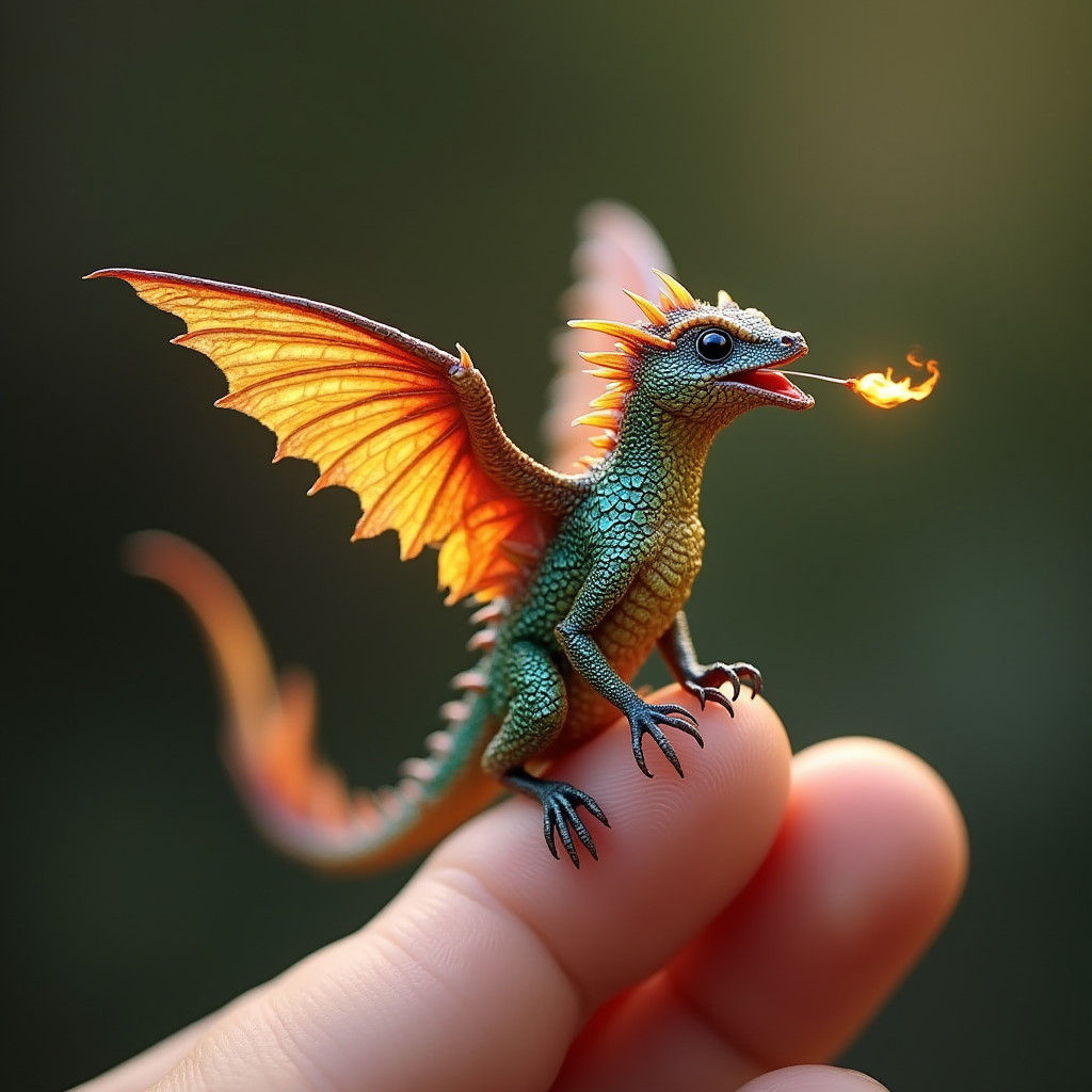 Miniature Iridescent Dragon Roaring Flame