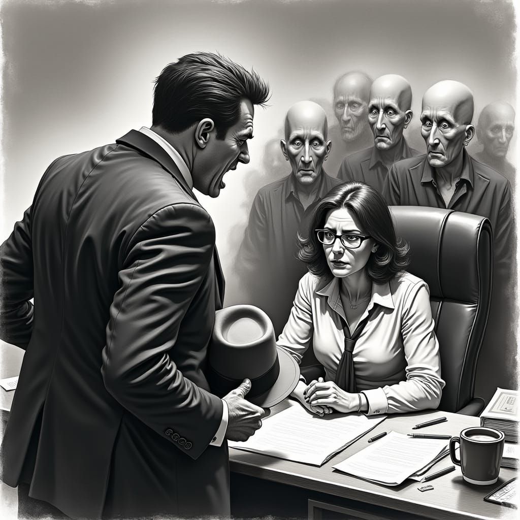 Man Confronts Past in Charcoal Drawing