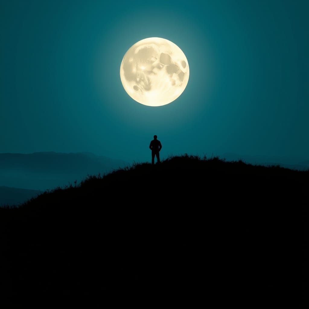 Lone Figure Under Moonlight, Ultra-Detailed 8K