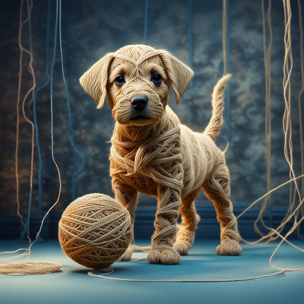 Twine Puppy Playing: Digital Art Masterpiece