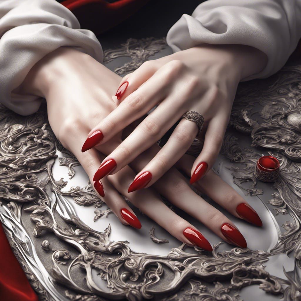 Hand with Red Nails: Detailed Matte Painting
