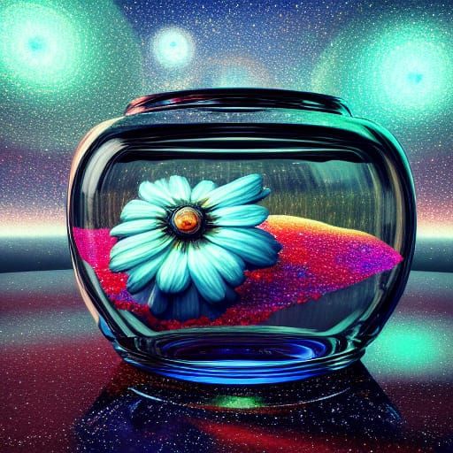 Cosmos in Glass Bell Jar: Detailed Digital Art