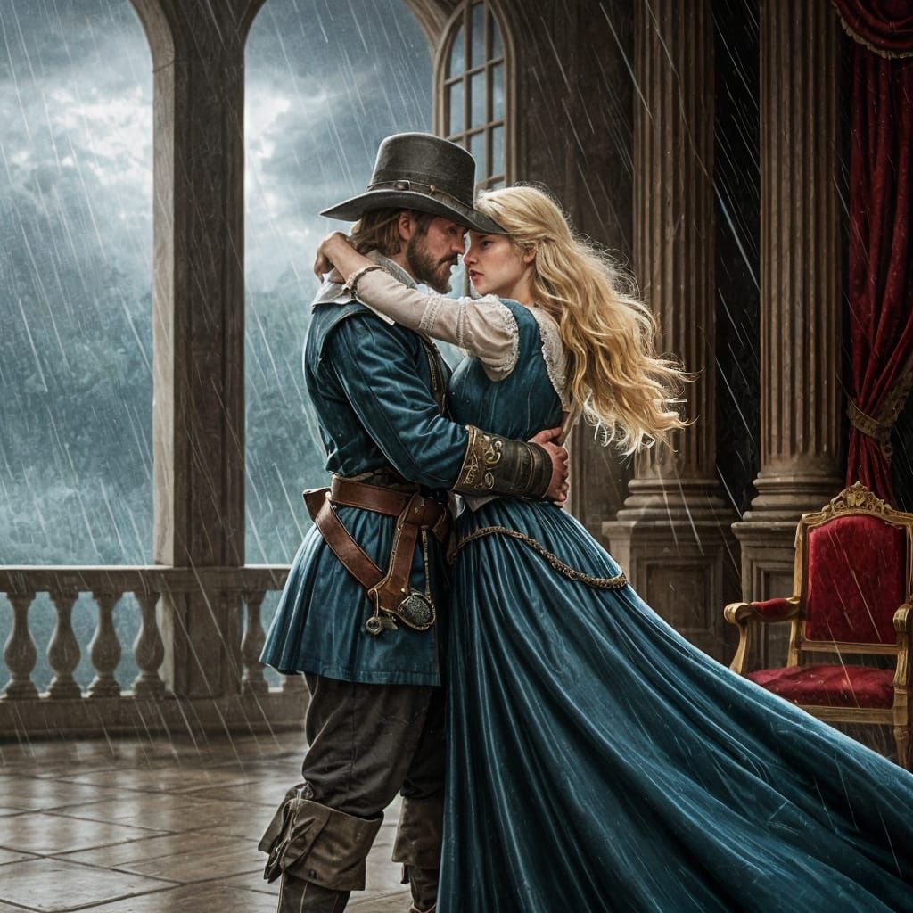 Athos and Milady Embrace During Summer Storm