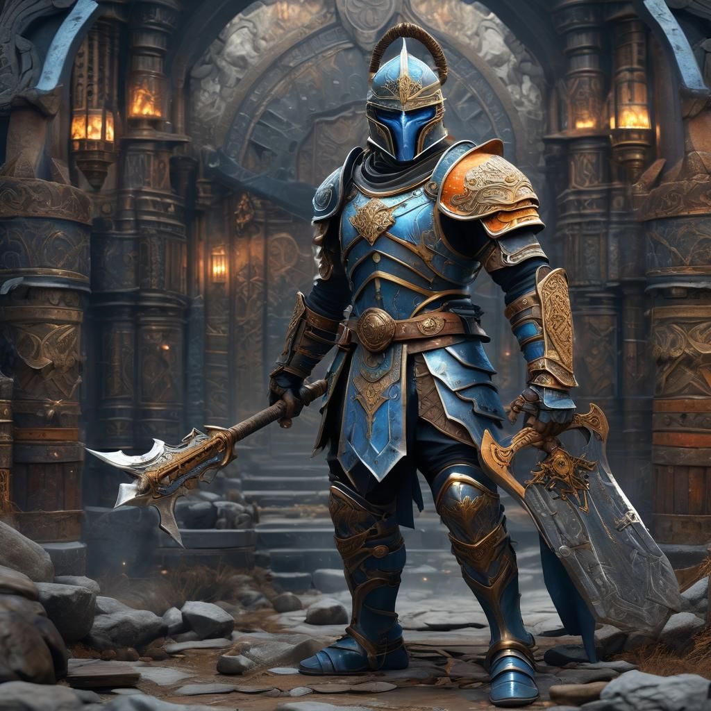 Warrior Ready for Battle with Ornate Poleaxe