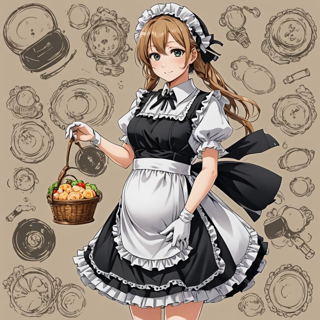 Pregnant Anime Maid in Manga Style