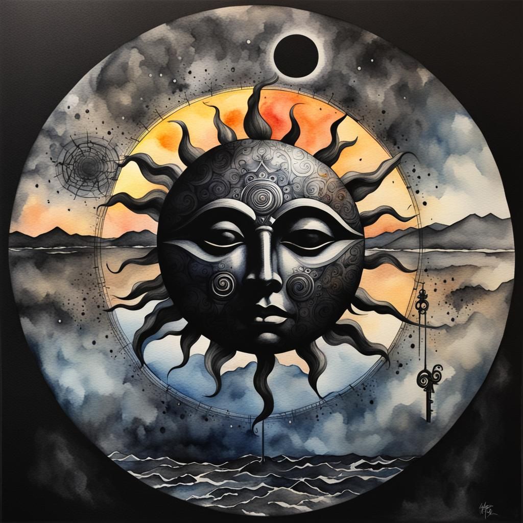 Surreal Key of the Mind in Dark Watercolor