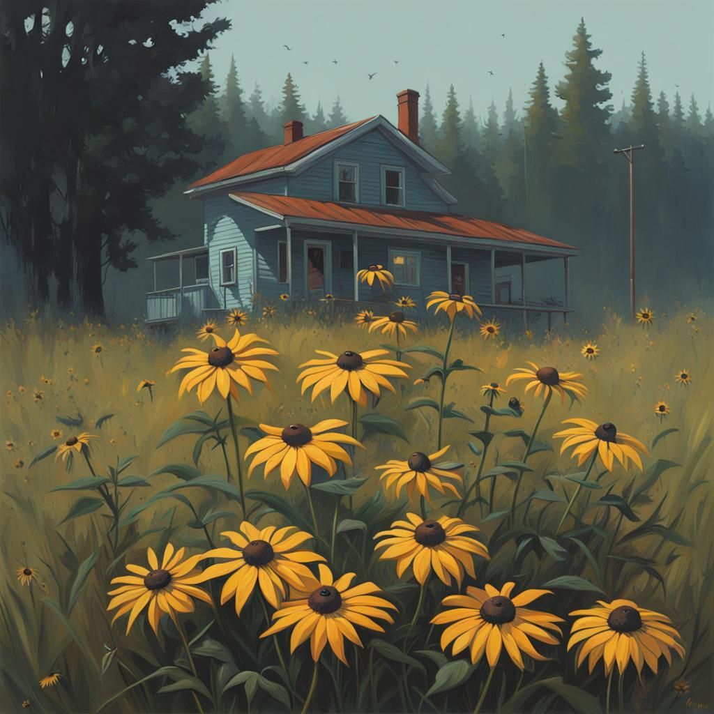 Black-Eyed Susans in a Sci-Fi Landscape