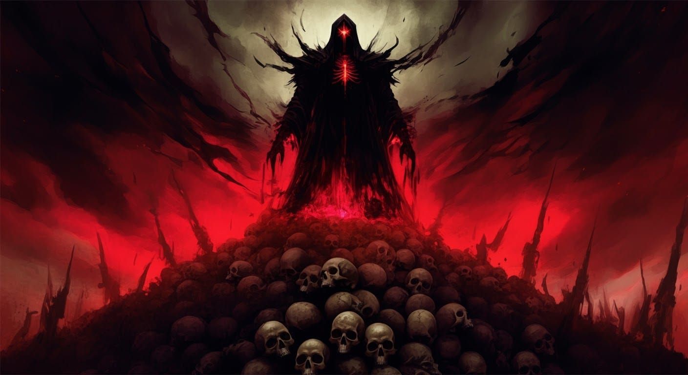 Towering Demon on Skull Mountain: Gothic Horror Art