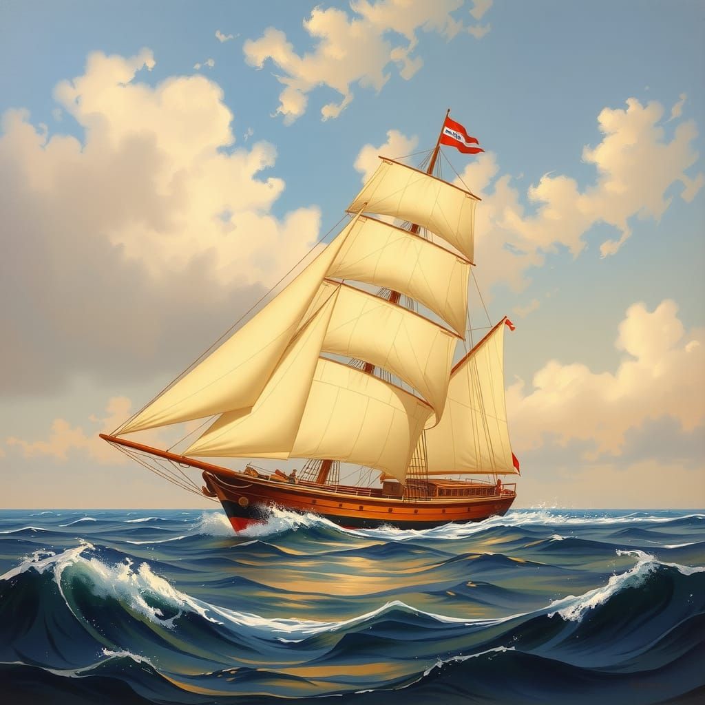 Sailing Ship with Wind Face, Impressionist Style