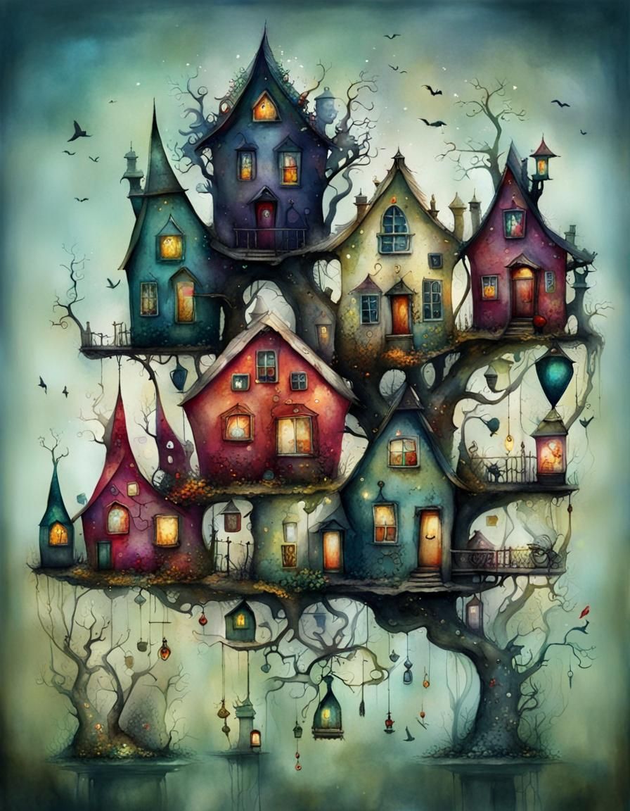 Whimsical Homes in Watercolor and Ink Illustration