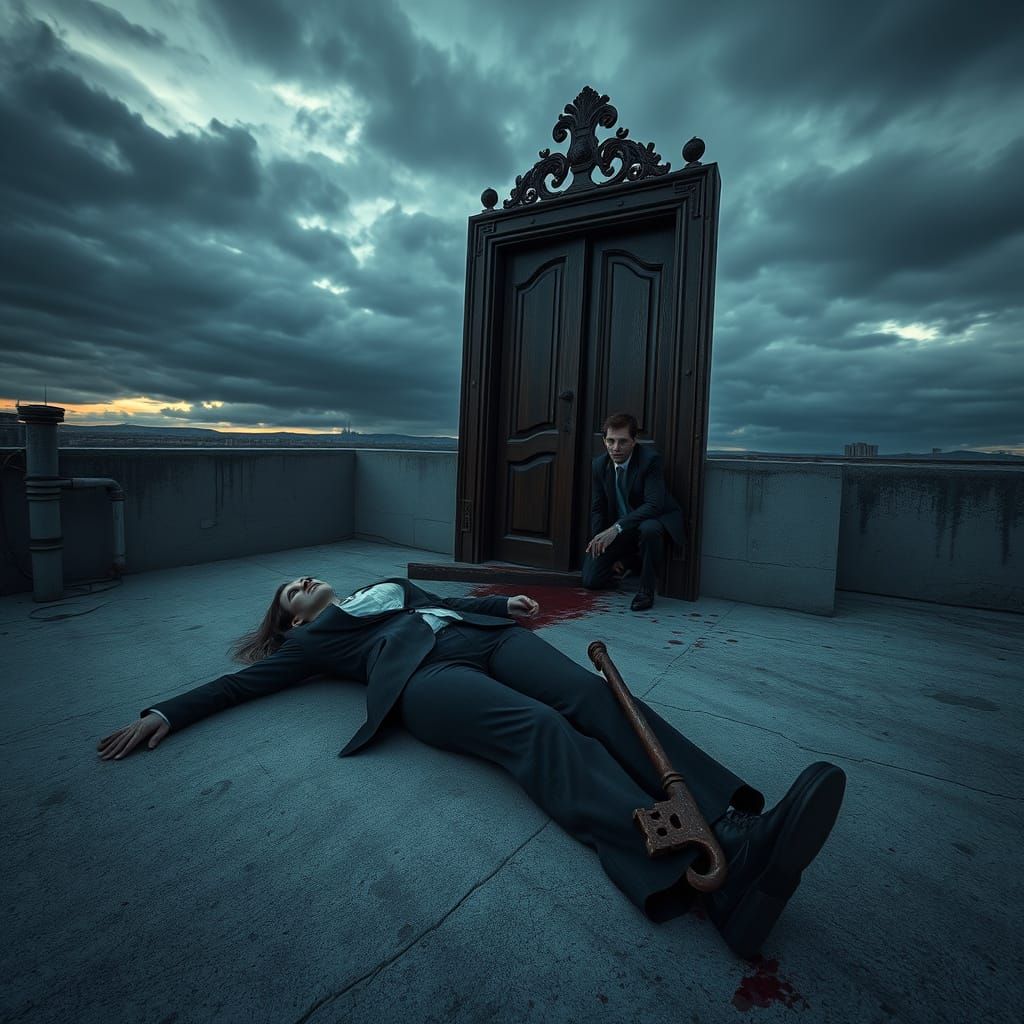 Possessed Woman on Rooftop in Cinematic Realism