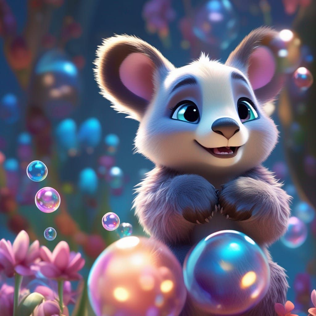 Cute Zootopia Bear Cub with Bubbles, Digital Portrait