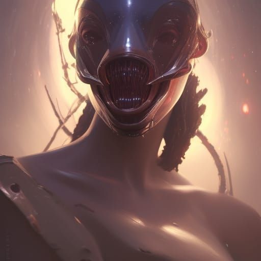 Woman in Alien Mask, Dark Fantasy Concept Art