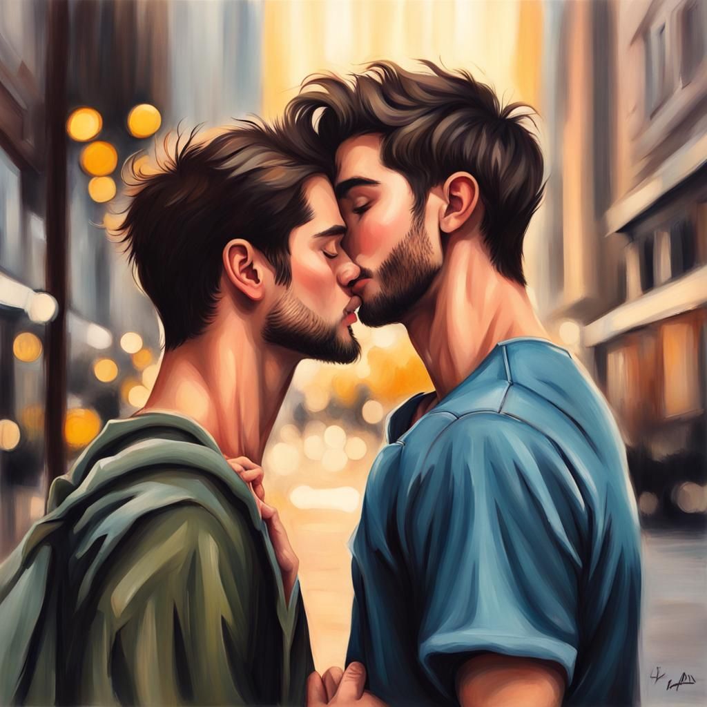 Painting Cute guy kissing cute guy