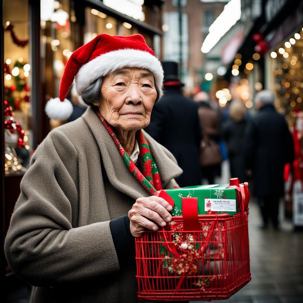 Festive Charity Worker on British Street at Christmas