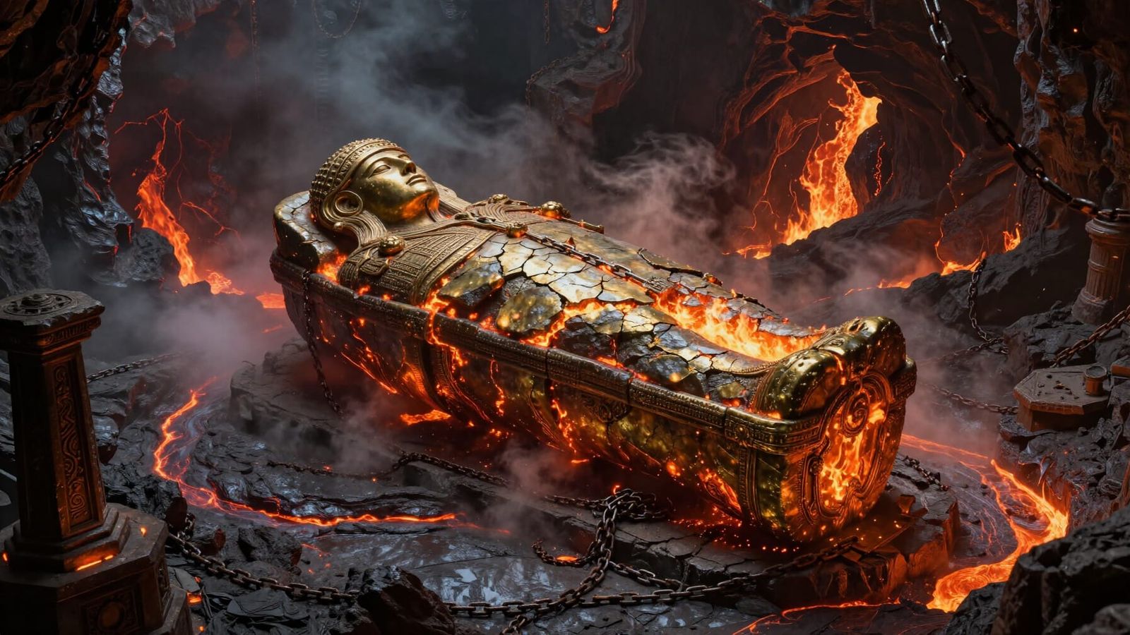 Ancient Ember Ark Artifact in Volcanic Cavern