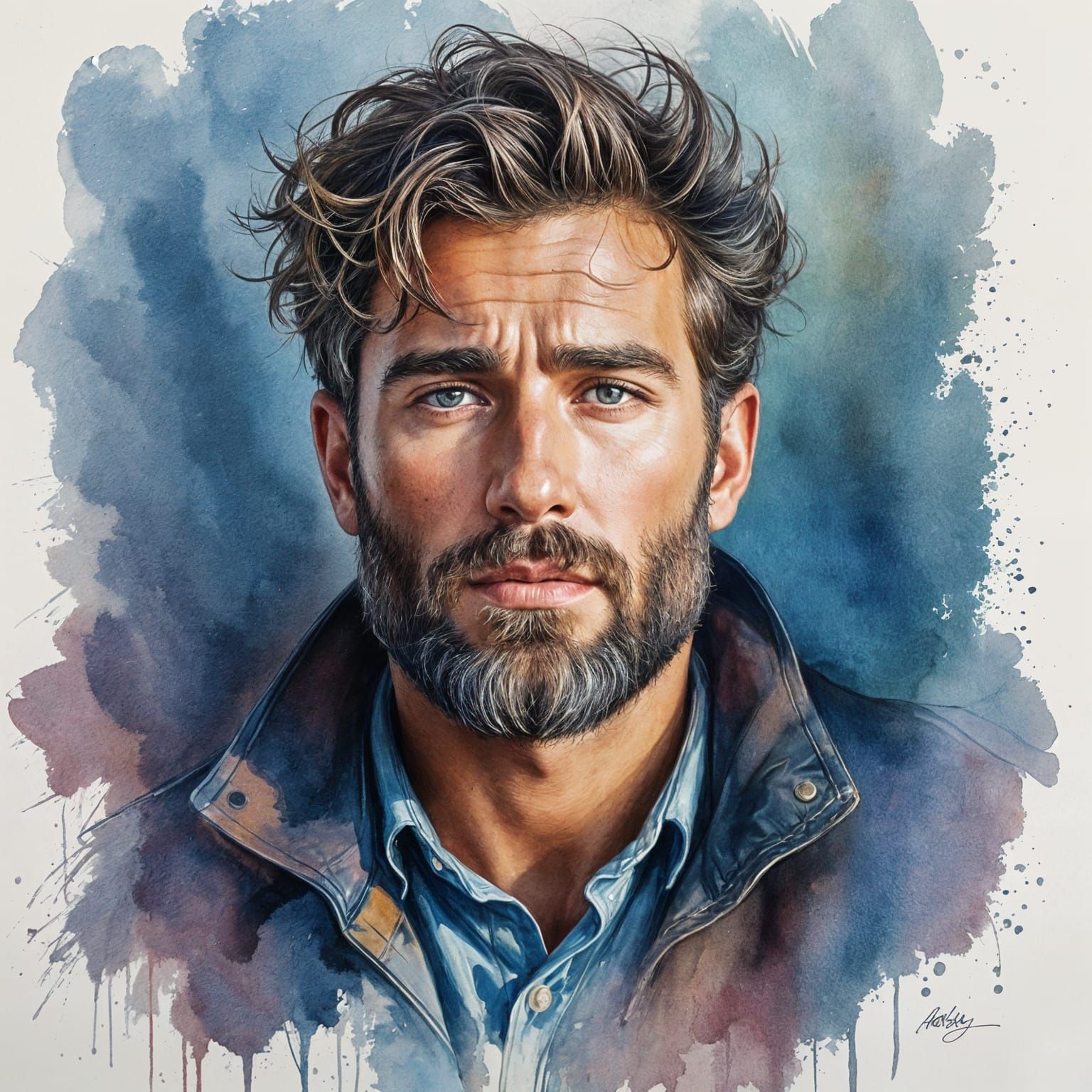 Melancholy Portrait in Watercolor Impasto Style