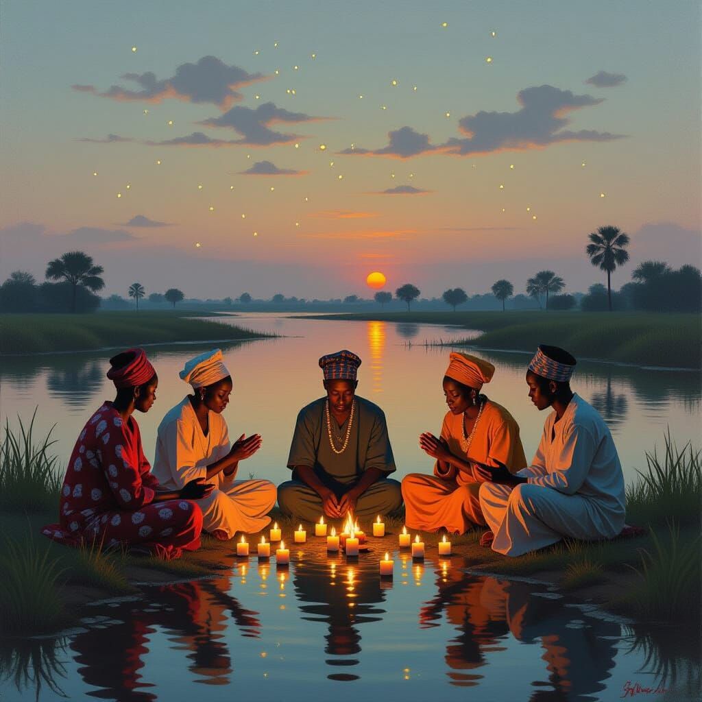 Serene African Riverbank at Twilight Ceremony