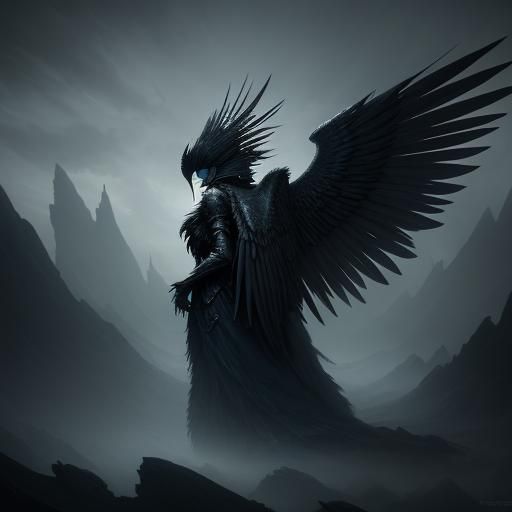 Dark Angel Unveils Massive Wings in Mystical Realm
