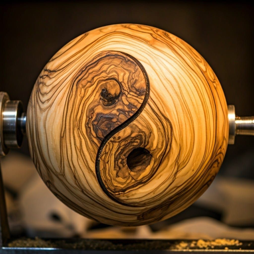 Yin and Yang Olive Wood Turning Art