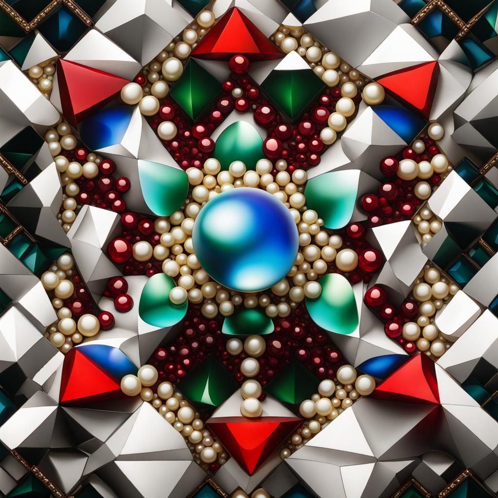 Psychedelic Fractal Tesselation with Pearls and Crystals