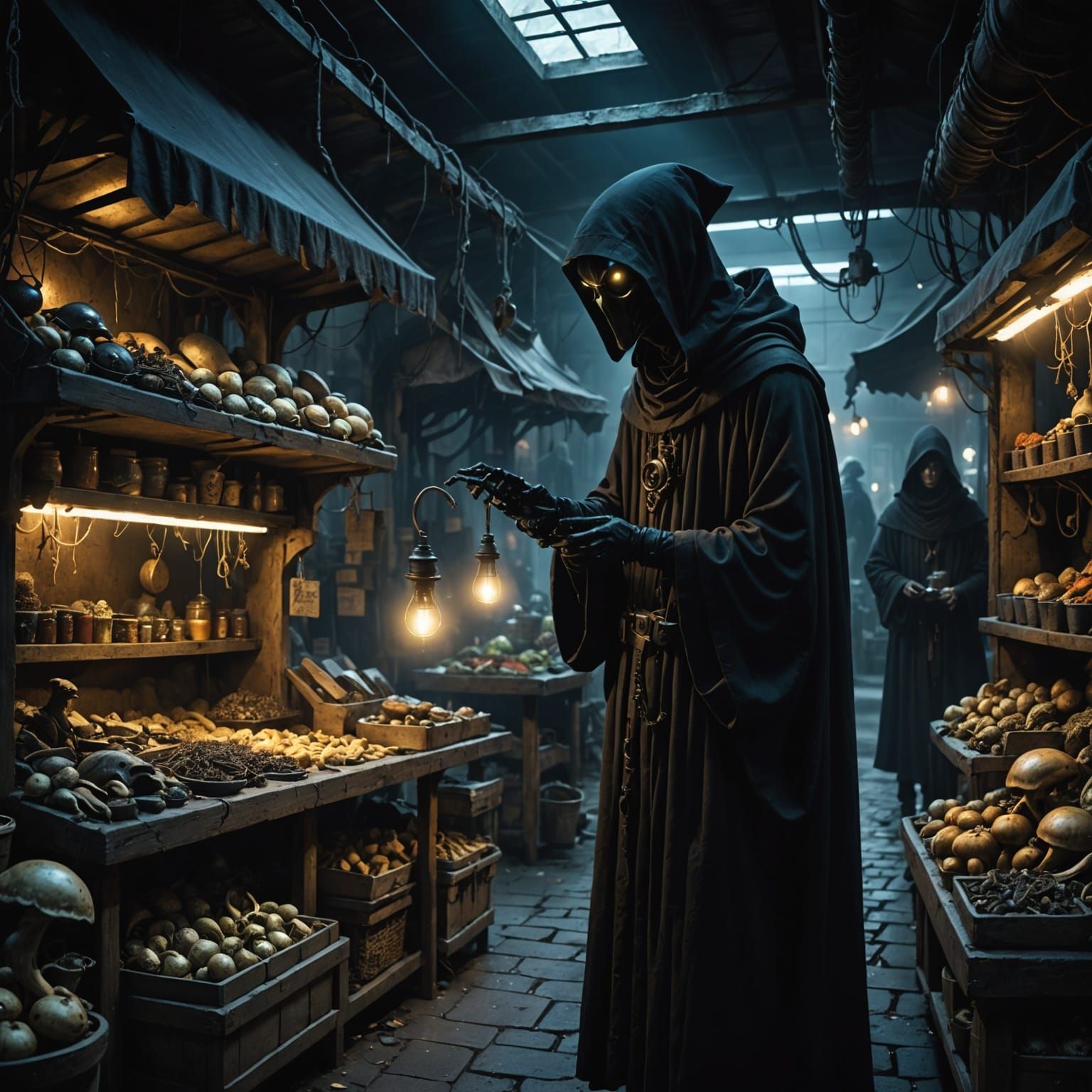 Cloaked Alien in Dark Fantasy Market