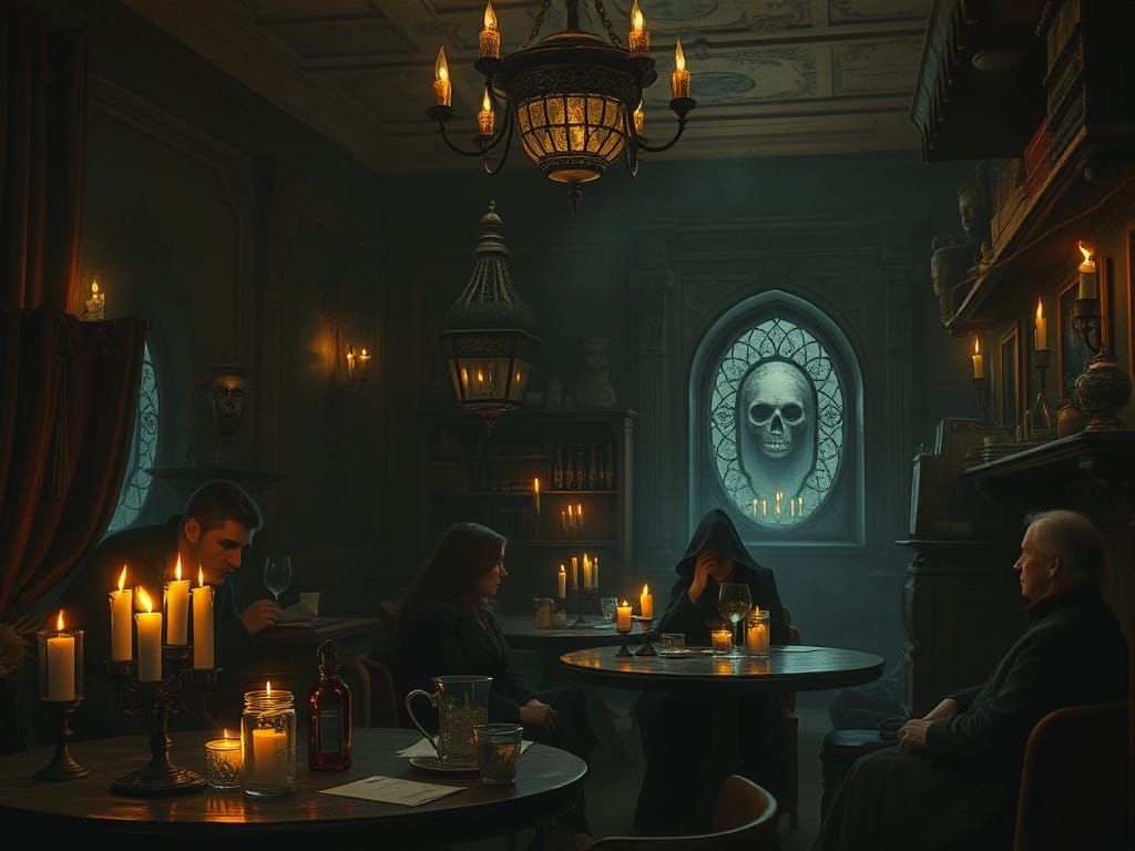 Patrons of the Haunted End of Days Café in a Dreamlike Atmos...
