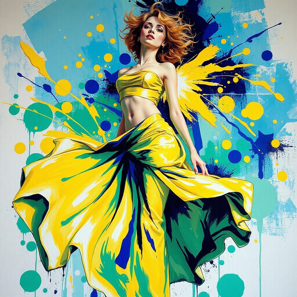 Energetic Mother Figure in Bold, Colorful Abstraction