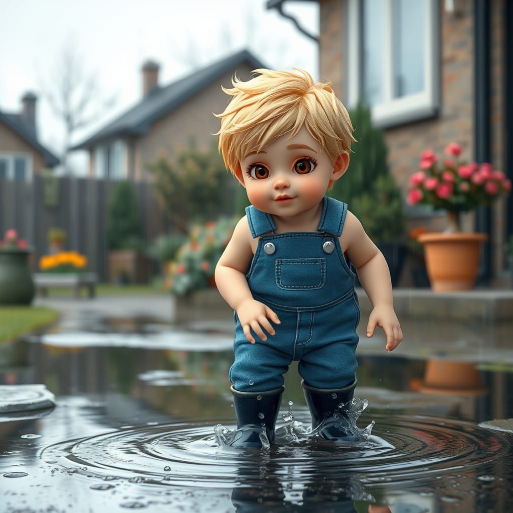 Surreal Baby Flax Plays in Rainy Garden Scene in 3D Anime St...