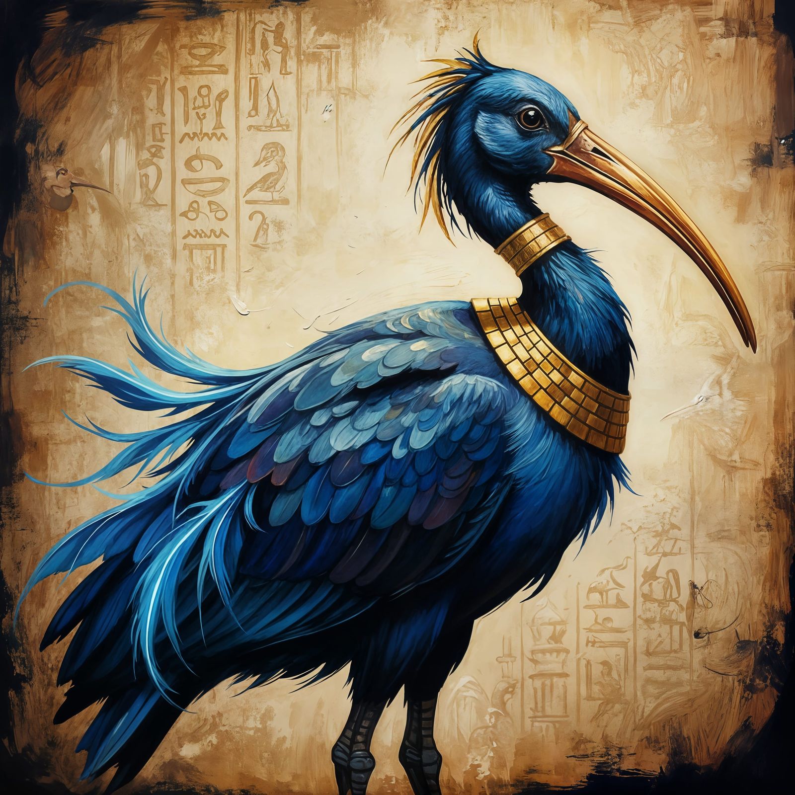 Majestic Egyptian Ibis with Neon and Gold Accents