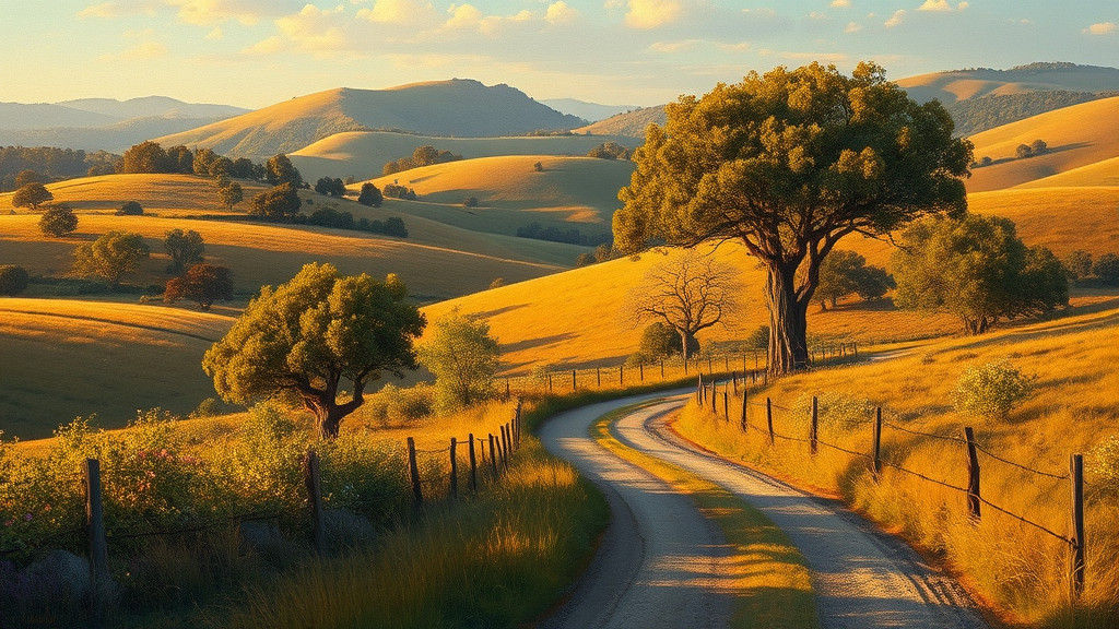 Rural Landscape Oil Painting in Impressionist Style