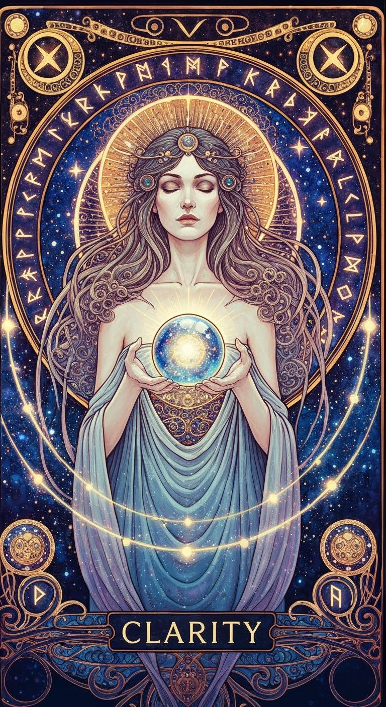 Mystical Tarot Card of Clarity in Art Nouveau Style