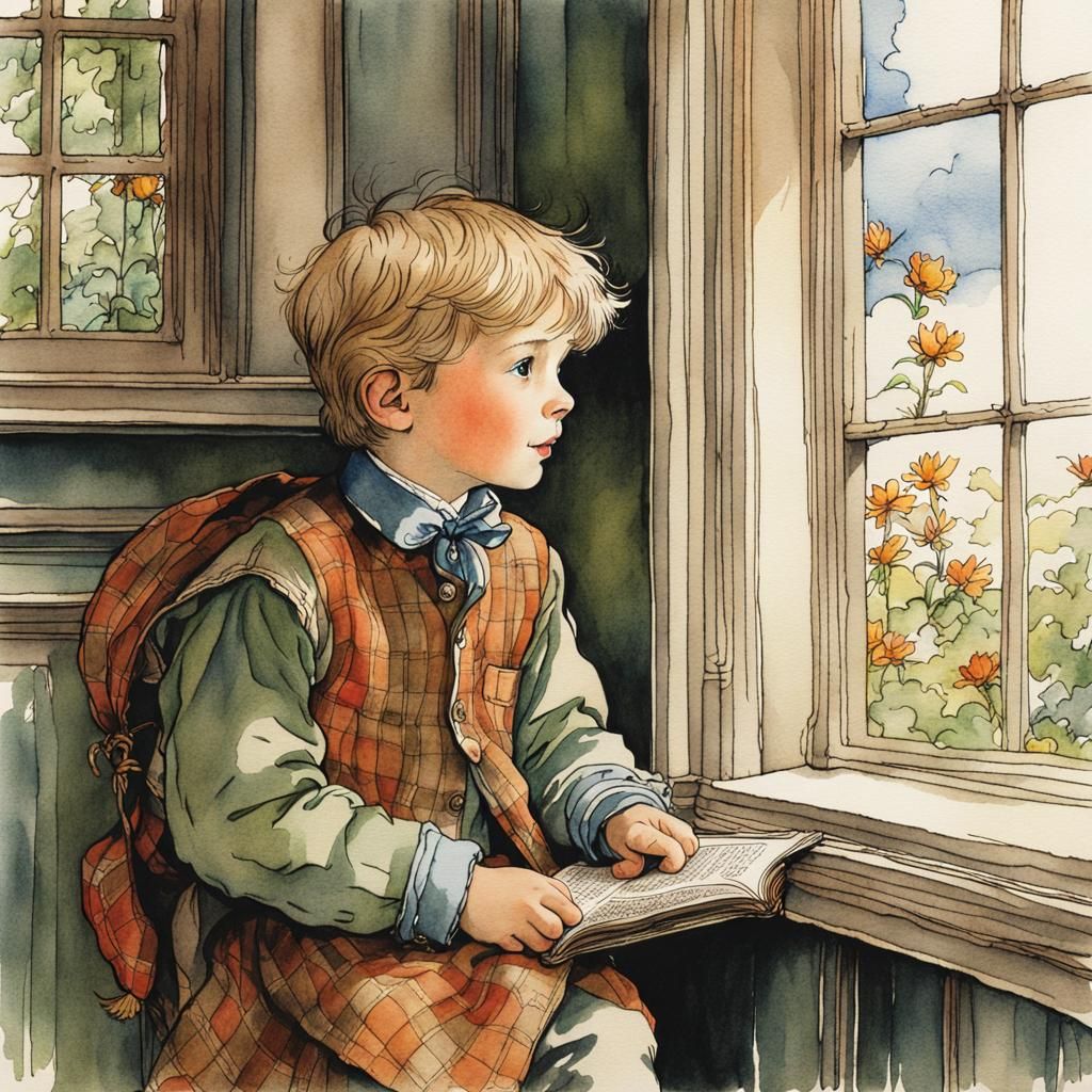 Boy's Fairytale Gaze in Watercolor Illustration