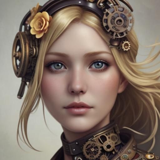 Steampunk Blonde Woman with Floral Accents