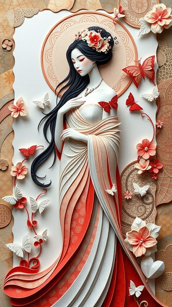 Goddess Portrait with Quilling and Kirigami Paper Art