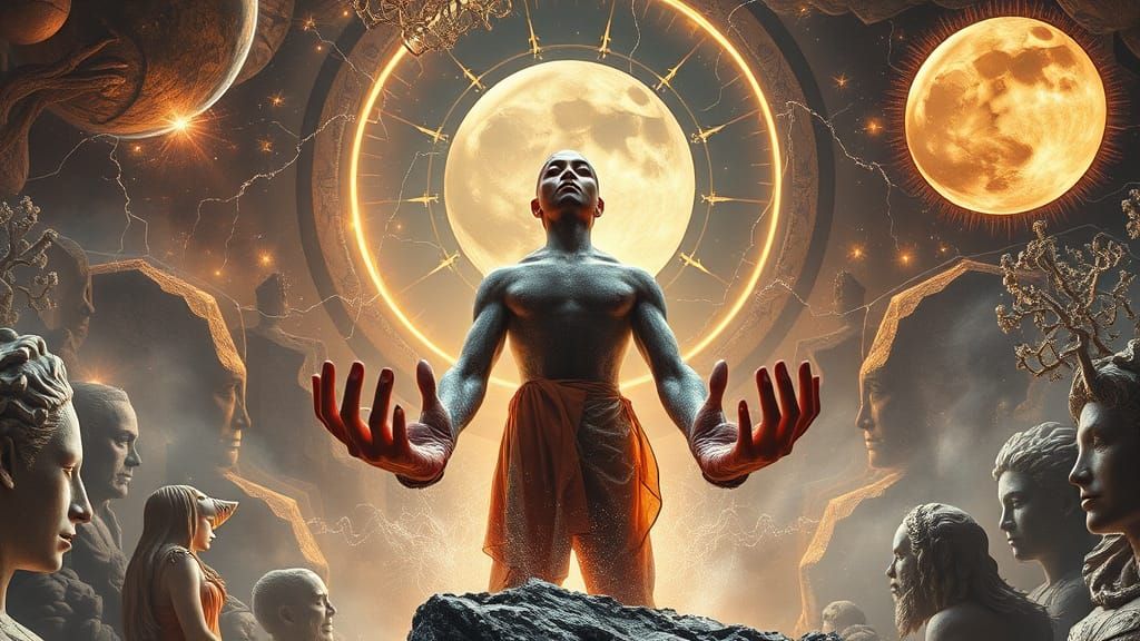 Surreal Male Figure Emerges in Astrophotography Style