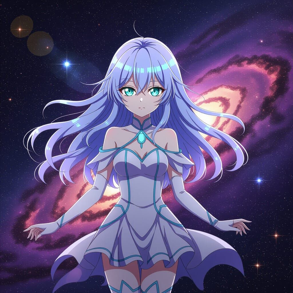 Ethereal Anime Character in Cosmic Nebula
