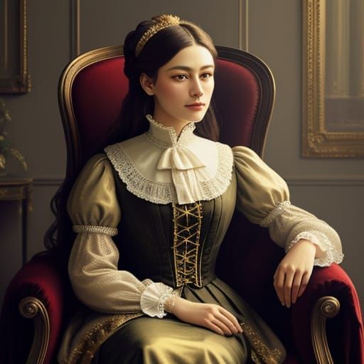 Elegant Victorian Woman Portrait in Oil Painting Style