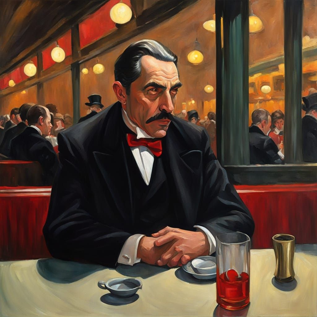 Count Dracula Alone at Diner in Post-Impressionist Style