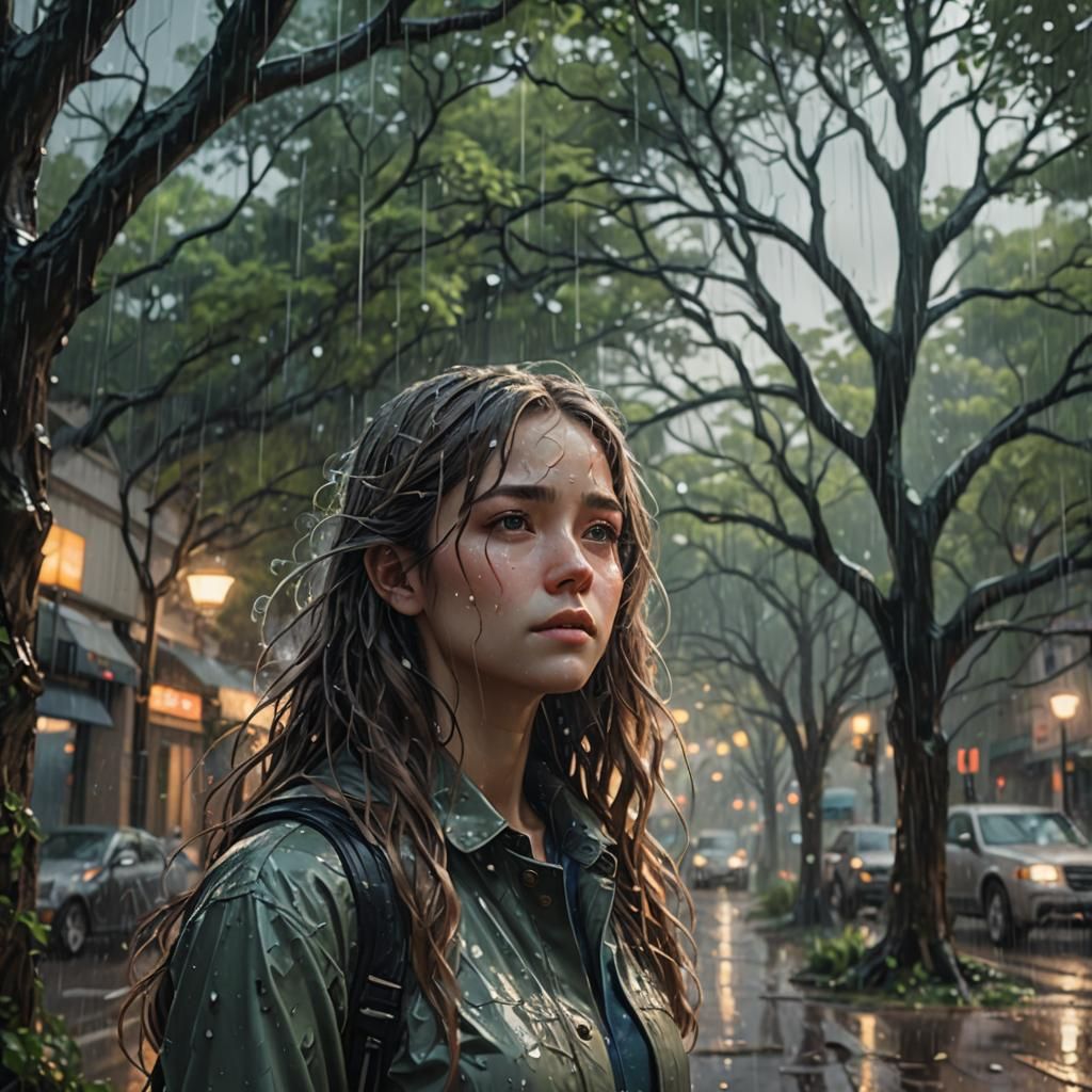 Rainy Day Portrait: Hyperrealistic Digital Art