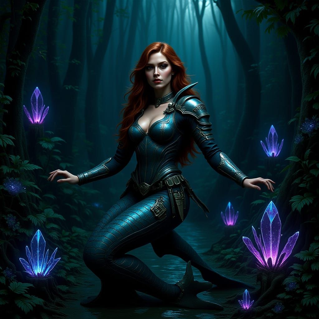 Biopunk Mermaid in Bioluminescent Jungle