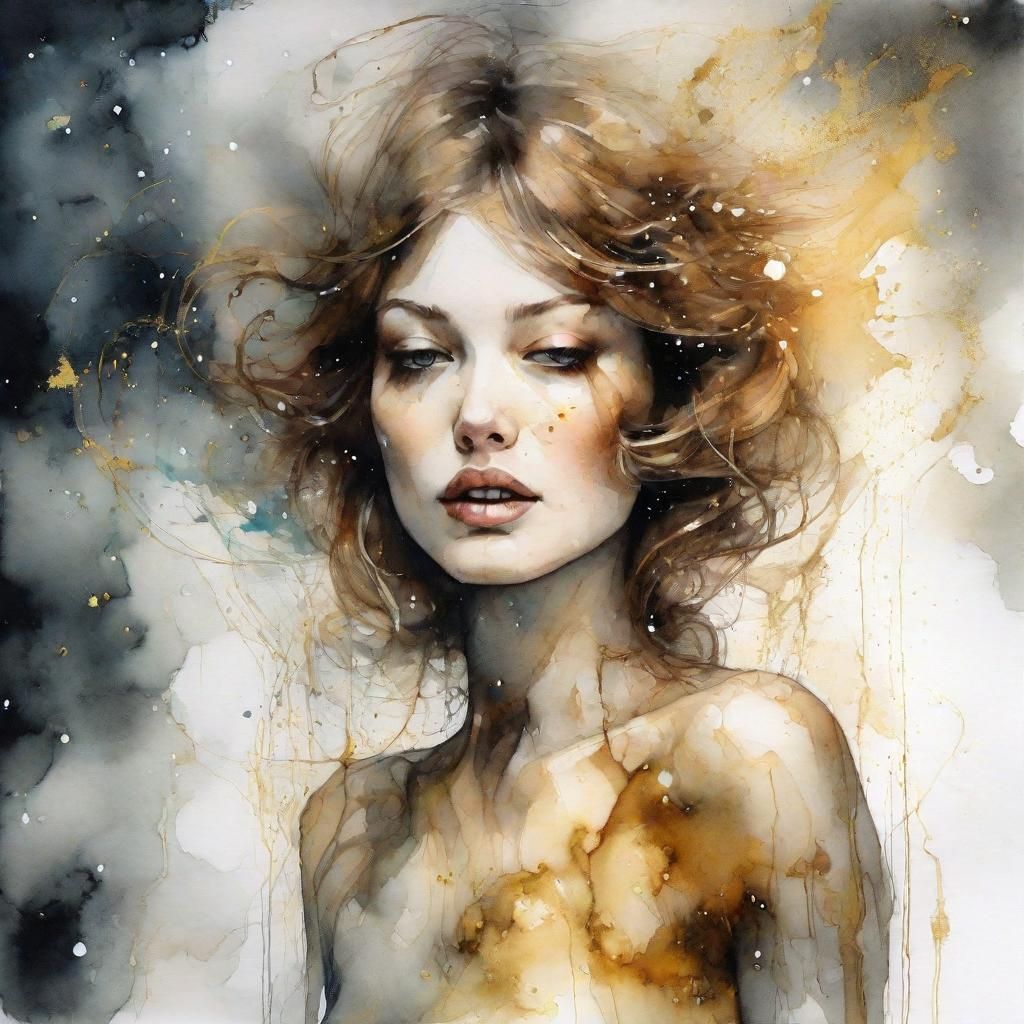 Cosmic Surrealism: Floating in Space with Watercolor Inks