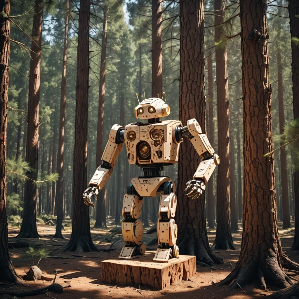 Robot Carving Android from Tree, Concept Art