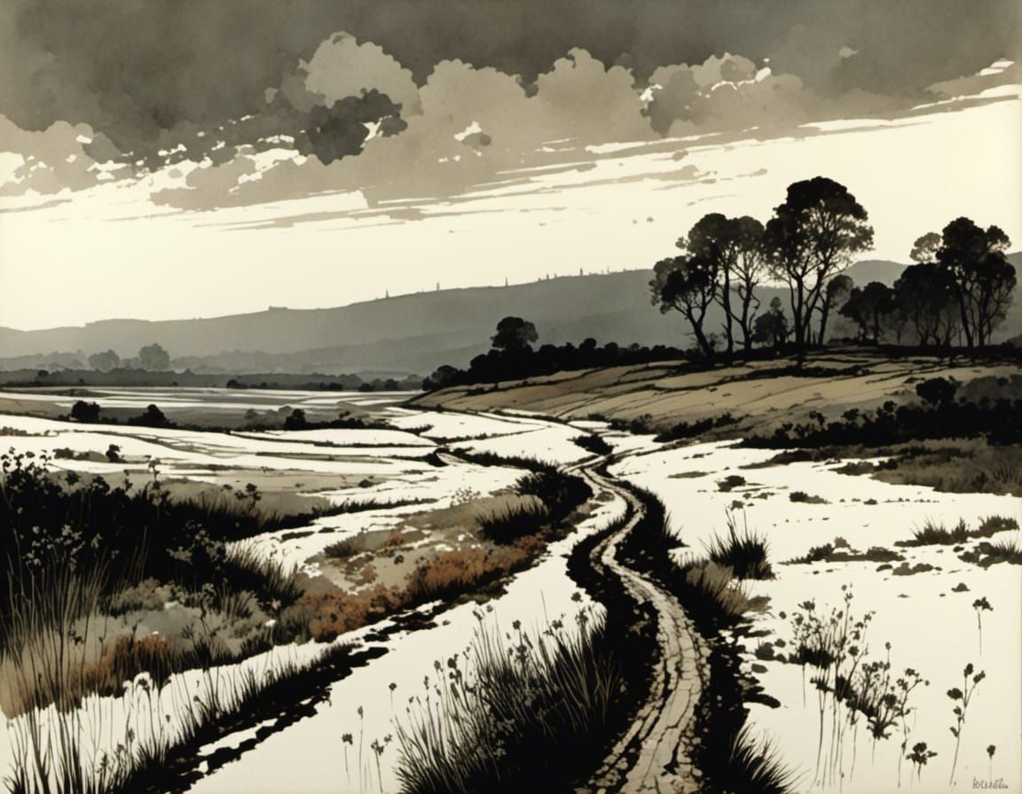 Surreal Landscape in a Carved, Impasto Style